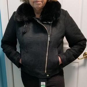 NWT DKNY size L Faux suede moto jacket